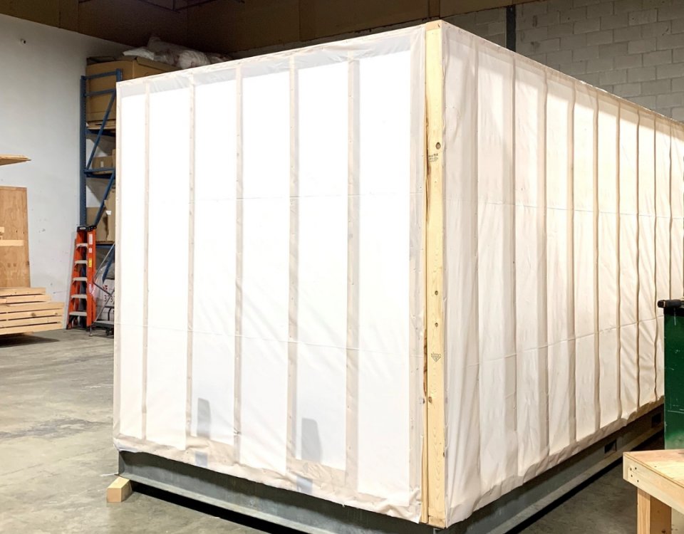 Image of a custom crate inside of a warehouse.