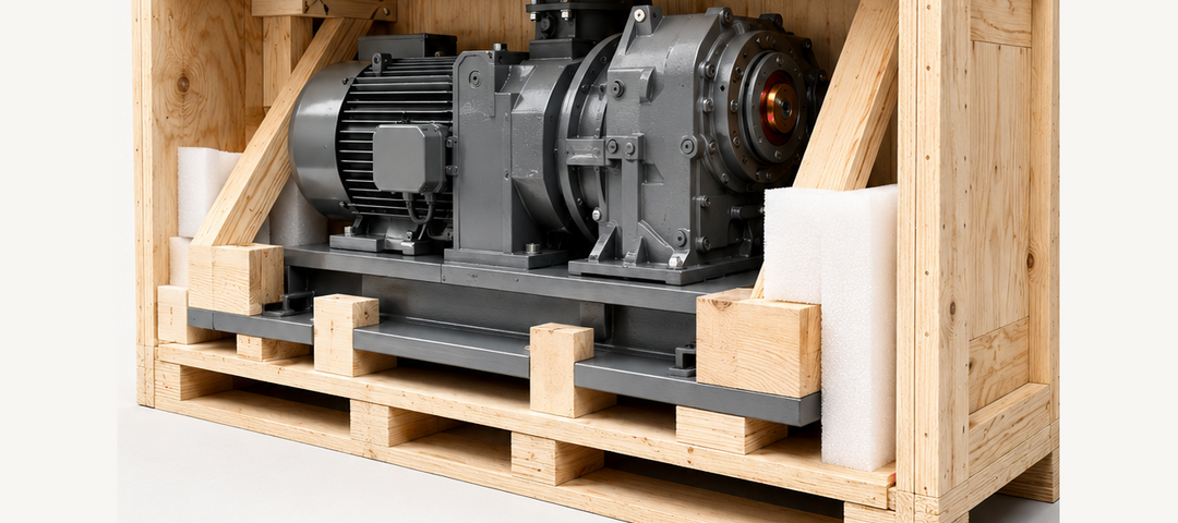 An image of a equipment in a custom crate.